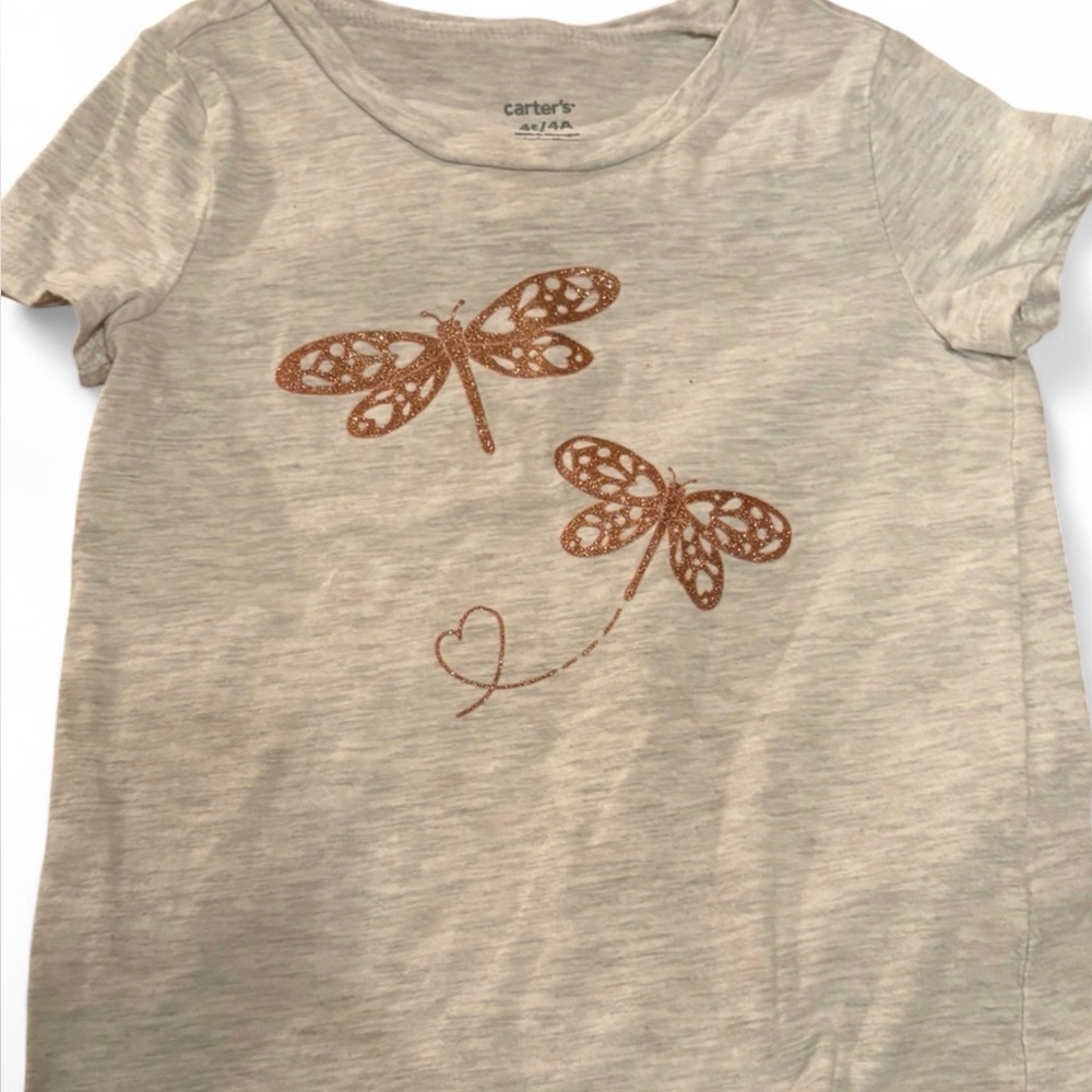 Carter's Light Gray Short Sleeve Tee with Rose Gold Dragonflies